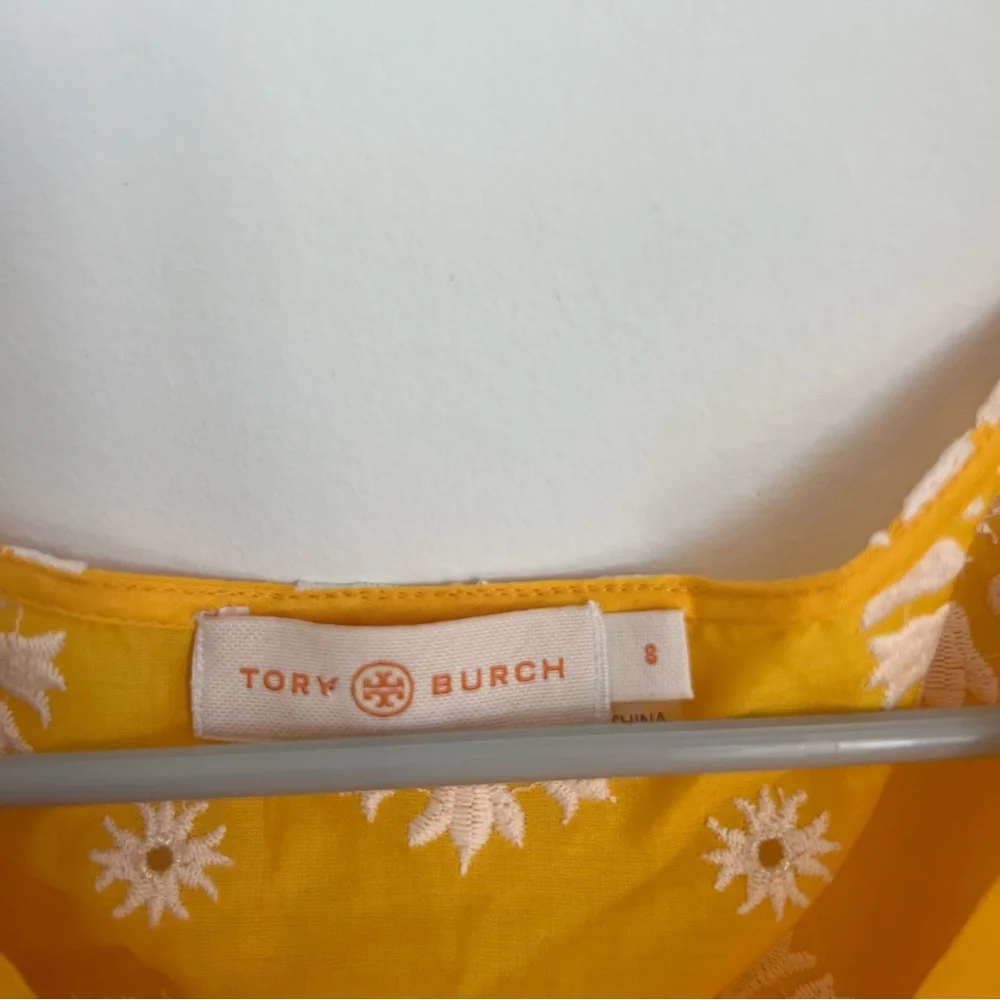 Tory Burch Embroidered Eyelet Dress in Sunlight Yellow White Women's Size 8